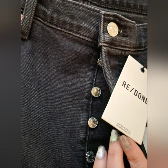 Re/Done Comfort Stretch High Rise 70s Stove Pipe Washed Noir Jeans Size 32 - Picture 12 of 16